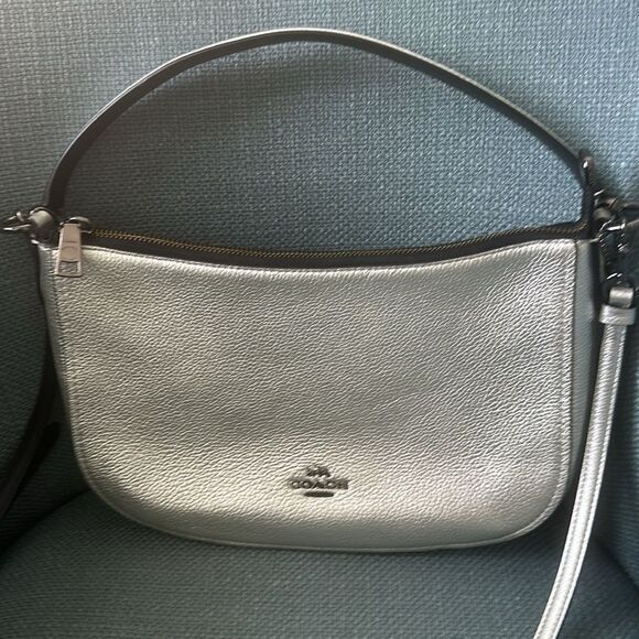 Coach Handbags - Coach Metallic Silver Medium Crossbody Bag